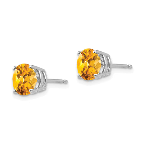 14k White Gold Stud Earrings with Round Citrine, Classic Minimalist November Birthstone Jewelry