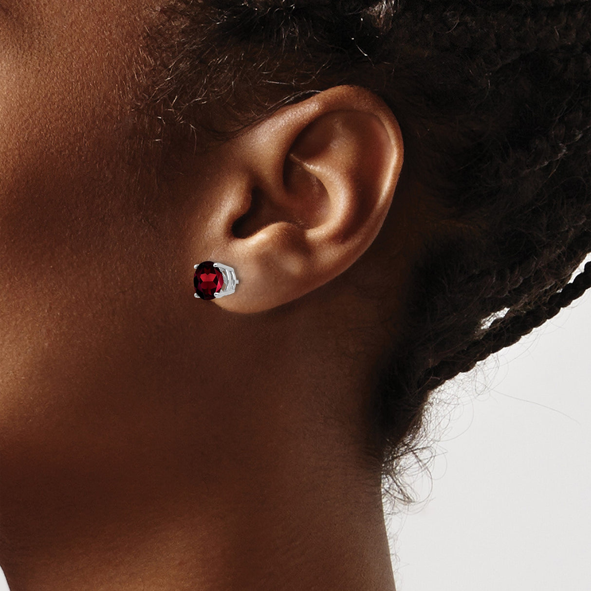 14k White Gold Garnet Stud Earrings, Round Cut Solitaire Design for Women