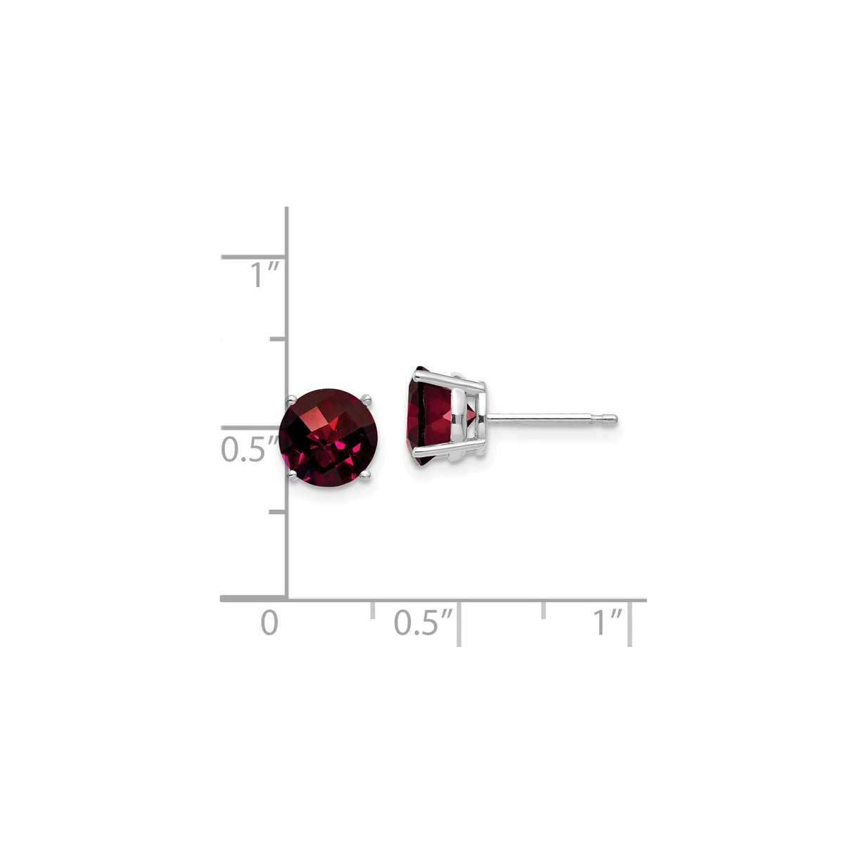 14k White Gold Stud Earrings with Round Garnet in Four Prong Setting