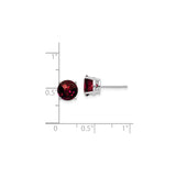 14k White Gold Stud Earrings with Round Garnet in Four Prong Setting