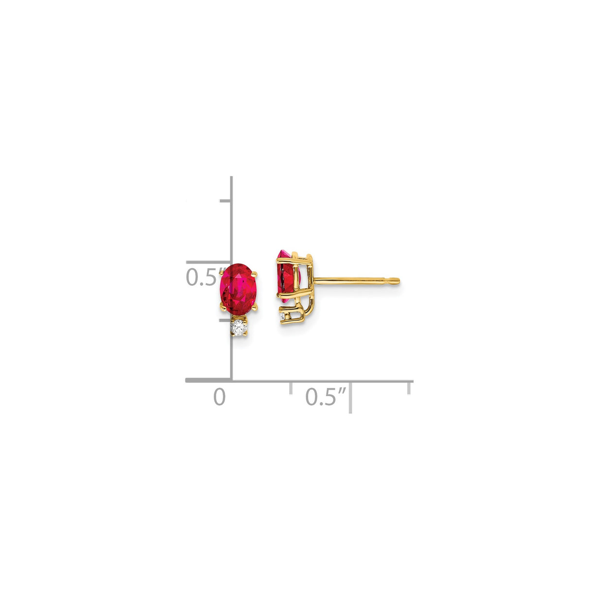 14k Yellow Gold Ruby and Diamond Stud Earrings, Oval Gemstone Classic Design for Women