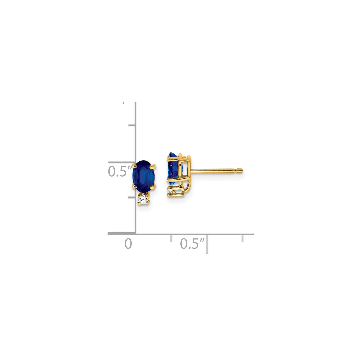 14k Yellow Gold Stud Earrings with Blue Sapphire and Diamond Accents, Classic Formal Style