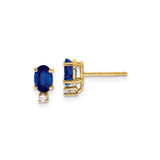 14k Yellow Gold Stud Earrings with Blue Sapphires and Diamond Accents, Classic Womens Jewelry