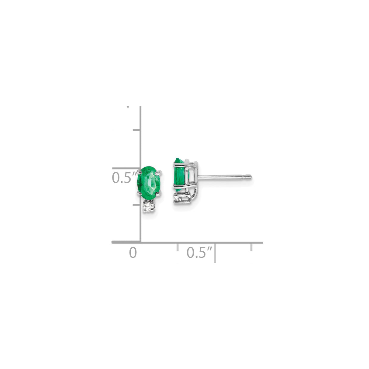 14k White Gold Emerald Stud Earrings with Diamond Accents
