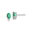 14k White Gold Emerald Stud Earrings with Diamond Accents