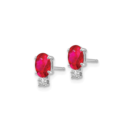 14k White Gold Ruby Stud Earrings with Diamond Accents, July Birthstone Jewelry
