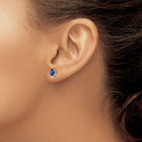 14k White Gold Stud Earrings with Oval Blue Sapphires and Diamond Accents for Women