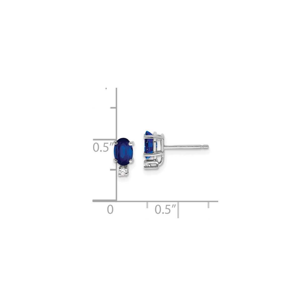 14k White Gold Stud Earrings with Oval Blue Sapphires and Diamond Accents for Women