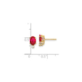 14k Yellow Gold Ruby Stud Earrings with Diamond Accents, Classic Dainty Design for Women