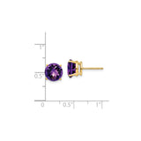14k Yellow Gold Amethyst Stud Earrings, Round Faceted Gemstone in Four Prong Setting