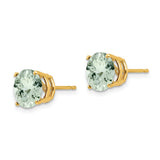 14k Yellow Gold Stud Earrings with Round Cut Green Quartz, Classic Solitaire Design