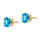 14k Yellow Gold Stud Earrings with Swiss Blue Topaz, Dainty Minimalist Birthstone Jewelry