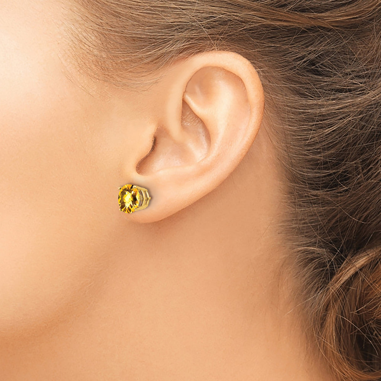 14k Yellow Gold Stud Earrings with Natural Citrine in Four Prong Setting
