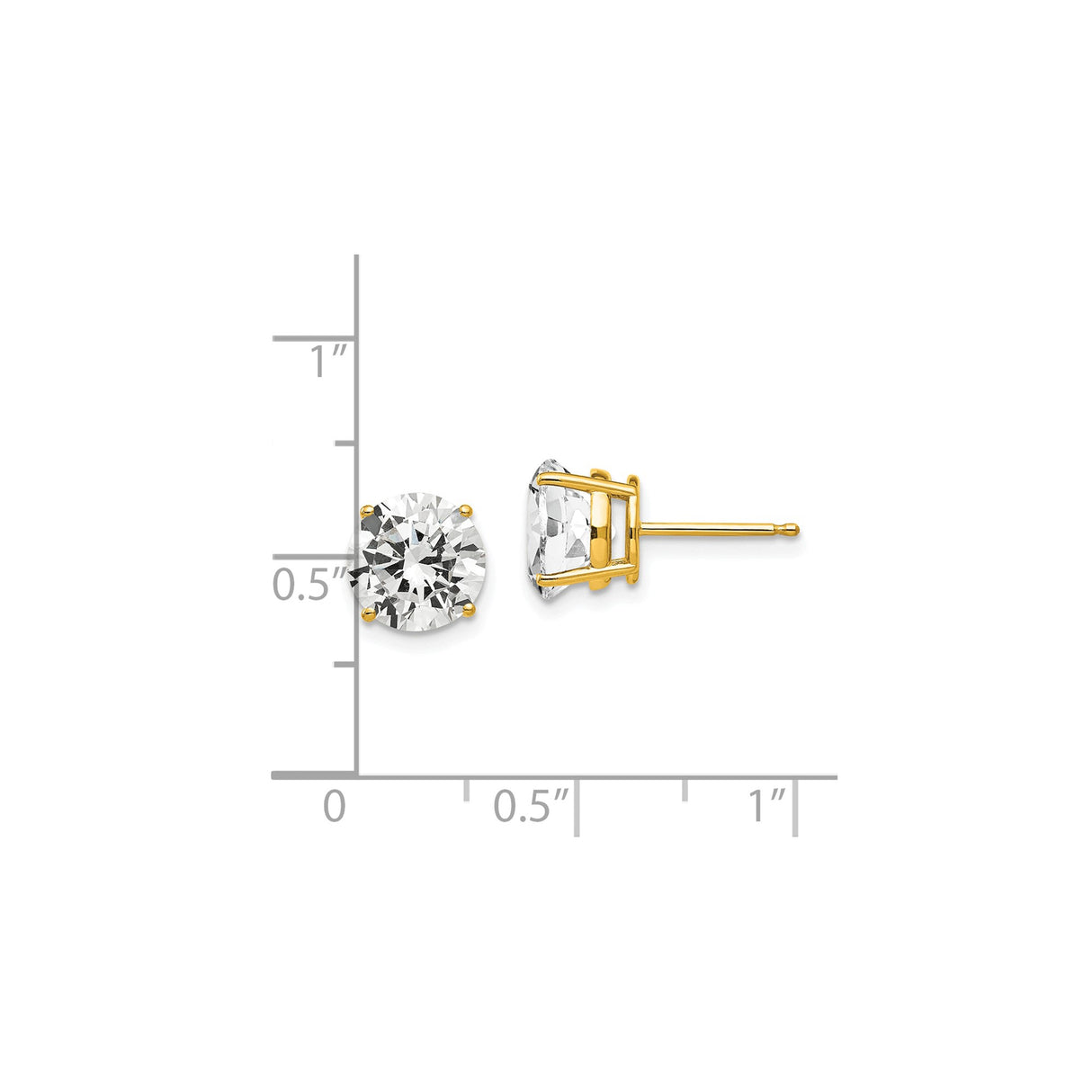 14k Yellow Gold Stud Earrings with Round Cut Cubic Zirconia in Classic Four Prong Setting