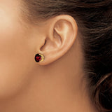 14k Yellow Gold Stud Earrings with Round Cut Garnet in Classic Four Prong Setting