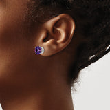14k White Gold Stud Earrings with Round Amethyst Gemstones, Minimalist Checkerboard Cut