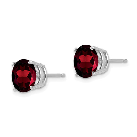 14k White Gold Garnet Stud Earrings, Round Cut Solitaire, Minimalist Style