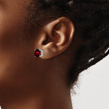 14k White Gold Garnet Stud Earrings, Round Cut Solitaire, Minimalist Style