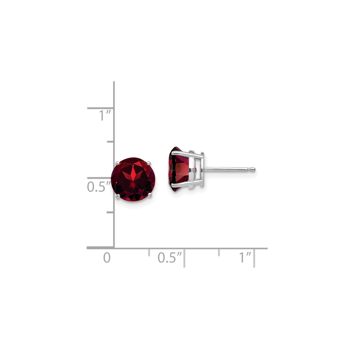 14k White Gold Garnet Stud Earrings, Round Cut Solitaire, Minimalist Style