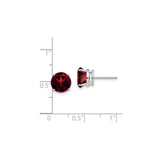 14k White Gold Garnet Stud Earrings, Round Cut Solitaire, Minimalist Style