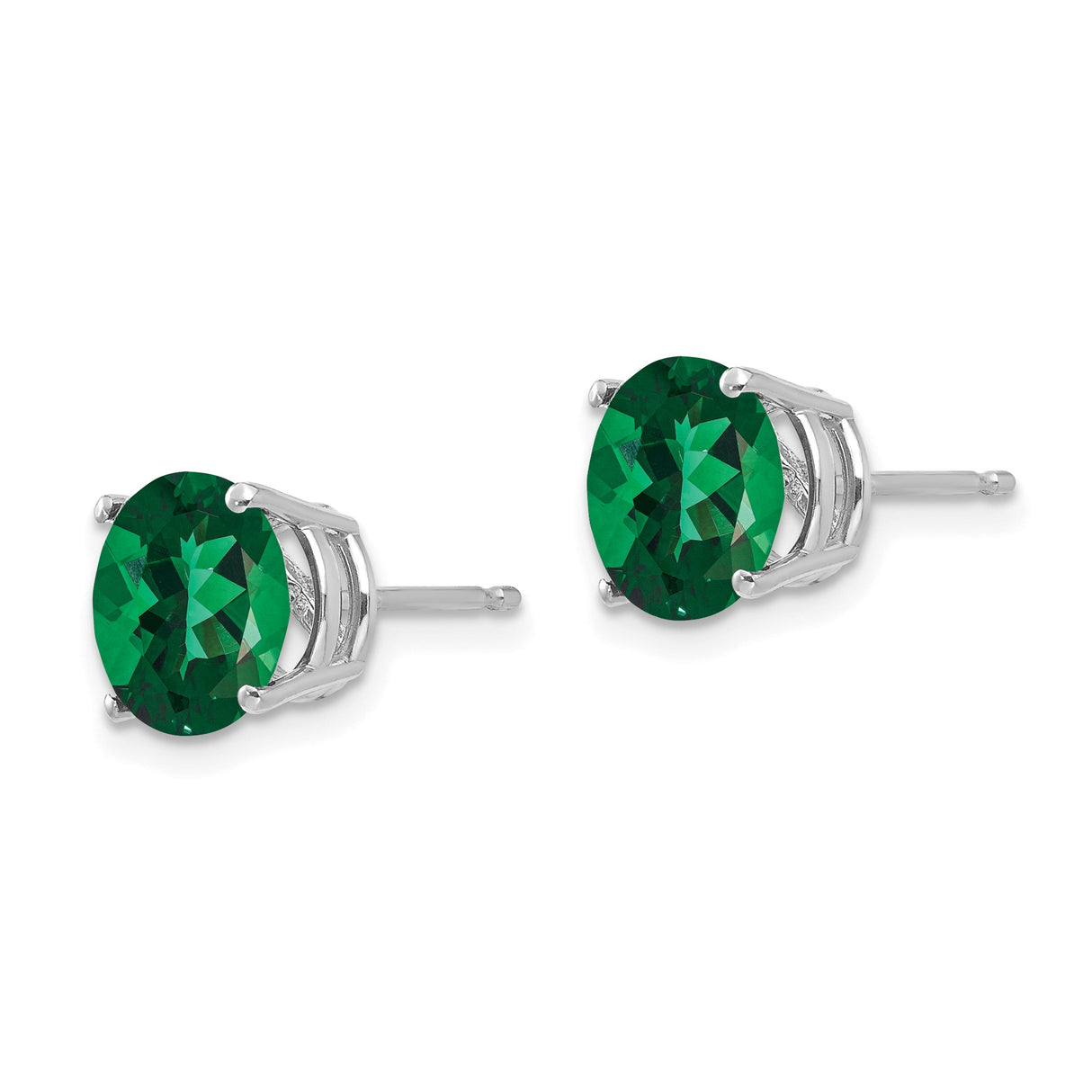 14k White Gold Stud Earrings with Round Helenite Gemstones in Four Prong Setting