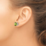 14k White Gold Stud Earrings with Round Peridot Gemstones, Classic Four Prong Setting