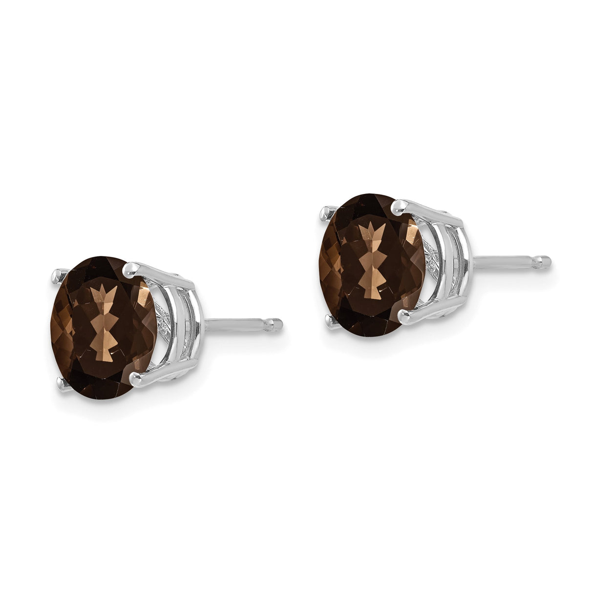14k White Gold Stud Earrings with Smoky Quartz in Four Prong Setting