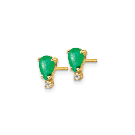 14k Yellow Gold Stud Earrings with Pear Shaped Emeralds and Diamond Accents, Classic Design