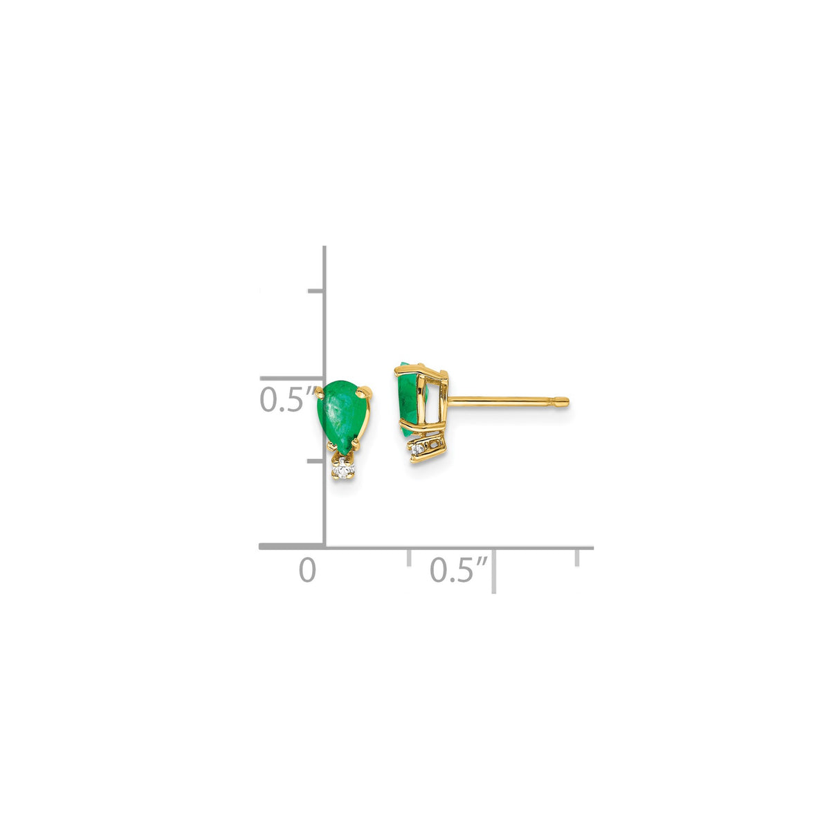 14k Yellow Gold Earrings with Pear Shaped Emeralds and Diamond Accents