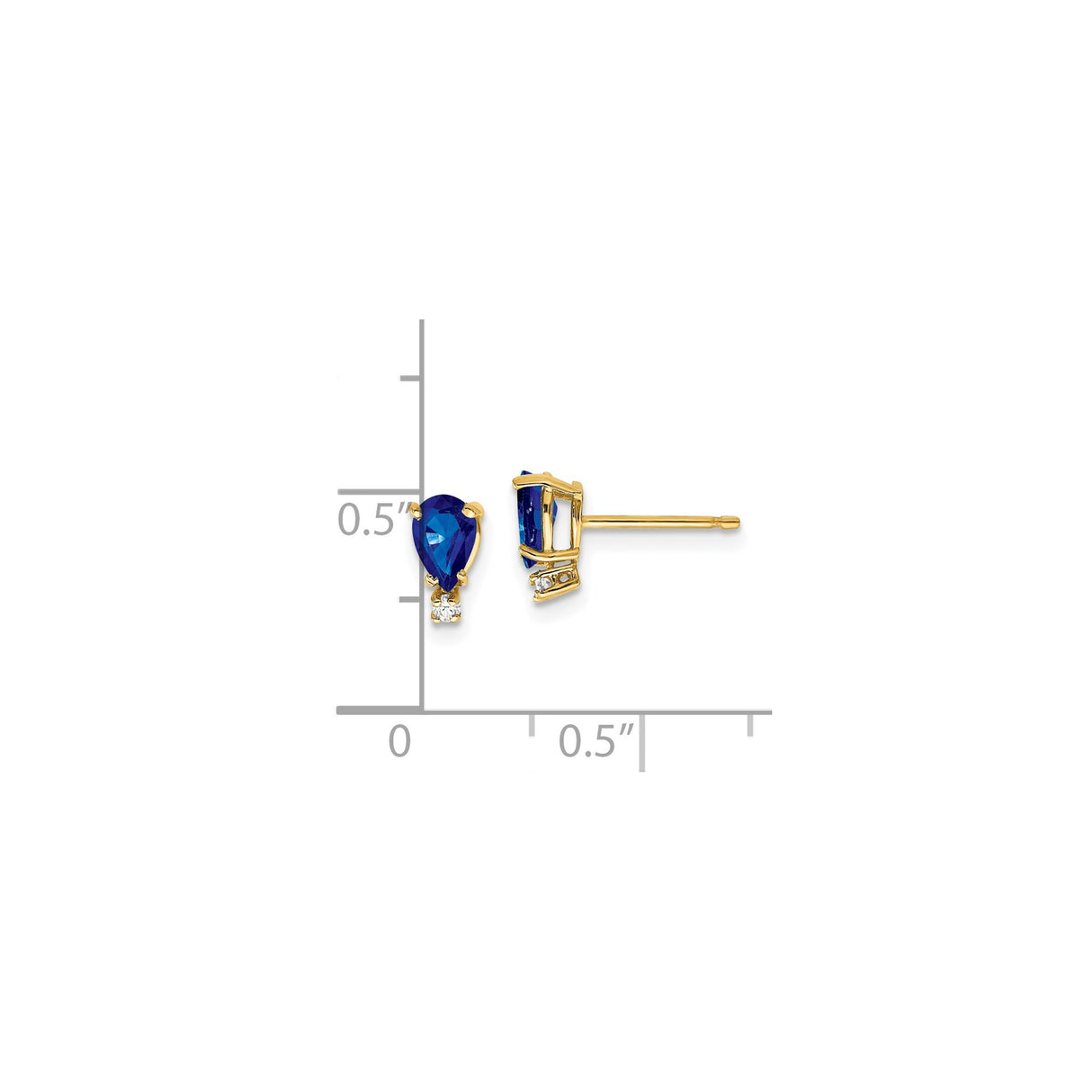 14k Yellow Gold Stud Earrings with Pear Shaped Sapphire and Diamond Accent
