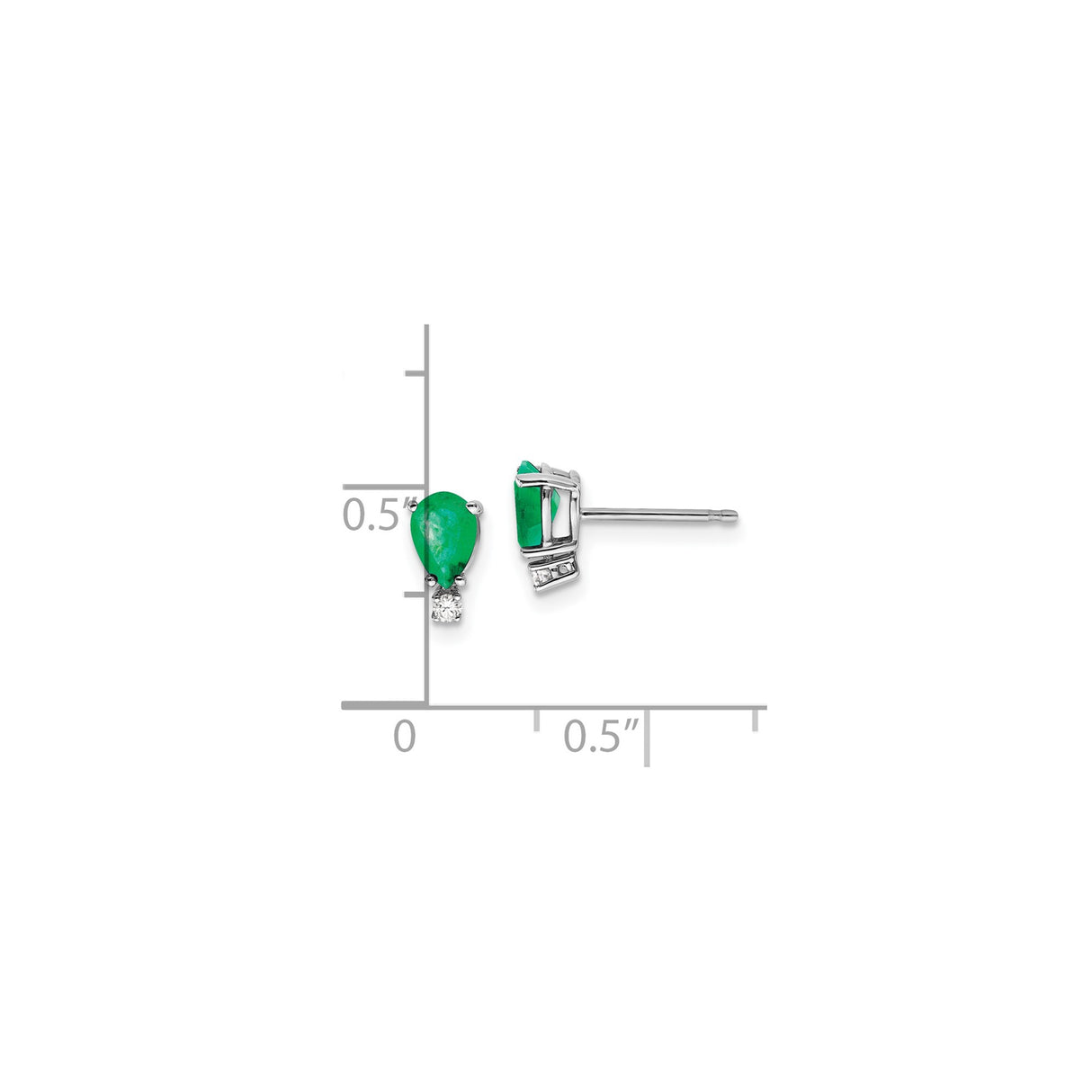14k White Gold Stud Earrings with Pear Shaped Emeralds and Diamond Accents for Women