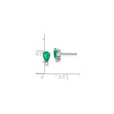 14k White Gold Stud Earrings with Pear Shaped Emeralds and Diamond Accents for Women