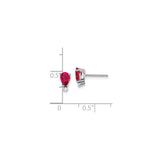 14k White Gold Ruby and Diamond Stud Earrings, Pear Shaped July Birthstone Jewelry