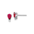 14k White Gold Ruby Stud Earrings with Diamond Accents, Pear-Shaped Design for Women