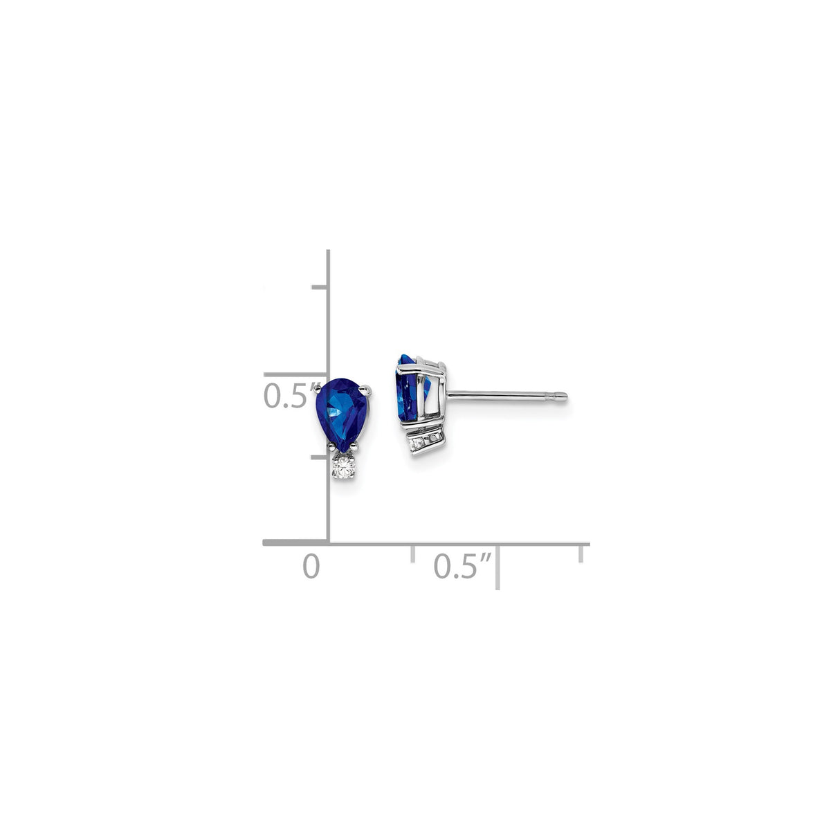 14k White Gold Stud Earrings with Pear Shaped Blue Sapphire and Diamond Accents
