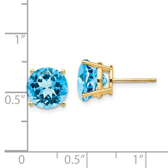 14k Yellow Gold Stud Earrings with Swiss Blue Topaz in Four Prong Setting