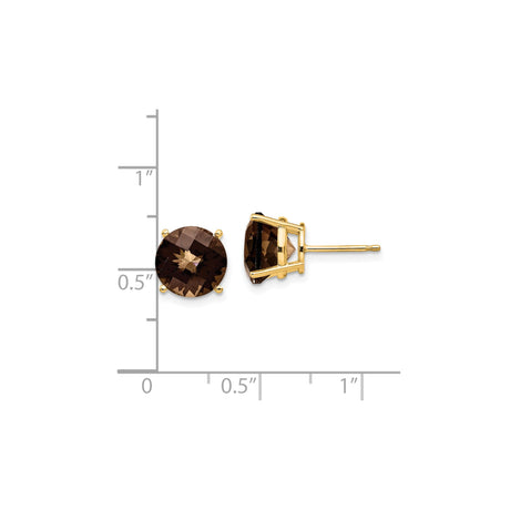 14k Yellow Gold Stud Earrings with Smoky Quartz, Four-Prong Setting