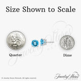 14k White Gold Stud Earrings with Swiss Blue Topaz in Four Prong Setting