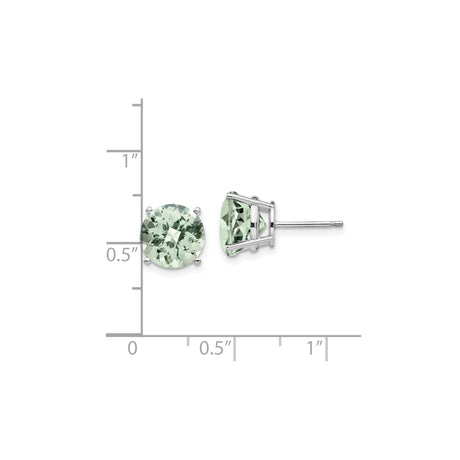 14k White Gold Stud Earrings with Round Cut Green Gemstones in Four Prong Setting