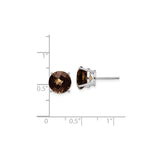 14k White Gold Stud Earrings with Smoky Quartz, Minimal Design for Women