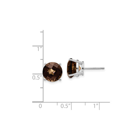 14k White Gold Stud Earrings with Smoky Quartz, Minimal Design for Women