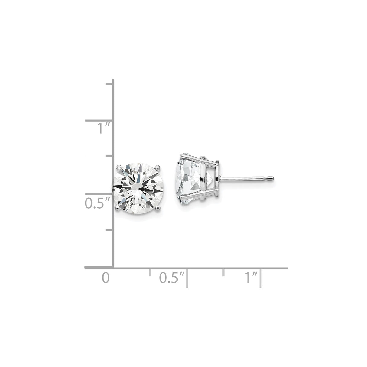 14k White Gold Solitaire Stud Earrings with Cubic Zirconia, Round Minimalist Design