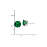 14k White Gold Stud Earrings with Round Green Helenite in Four Prong Setting