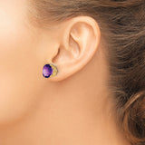 14k Yellow Gold Stud Earrings with Round Amethyst in Four Prong Setting