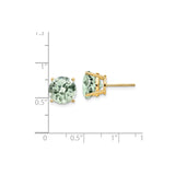 14k Yellow Gold Stud Earrings with Round Cut Green Quartz, Classic Four Prong Setting