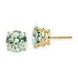 14k Yellow Gold Stud Earrings with Round Cut Green Quartz, Classic Four Prong Setting