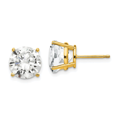 14k Yellow Gold Stud Earrings with Round Cut Cubic Zirconia, Solitaire, Classic Minimalist Design