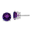 14k White Gold Amethyst Stud Earrings with Round Deep Purple Gemstones in Classic Setting