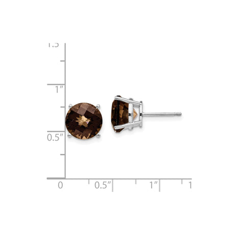 14k White Gold Stud Earrings with Smoky Quartz, Classic Four Prong Setting for Women