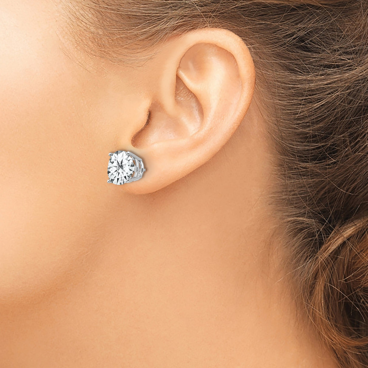 14k White Gold Stud Earrings with Cubic Zirconia, Round Prong Set, Solitaire Style for Women